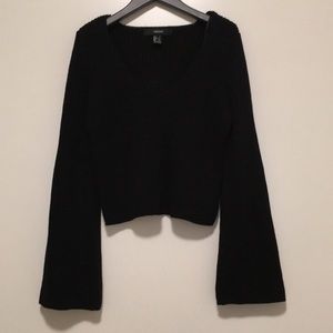 F21 black crop knit bell sleeves sweater small